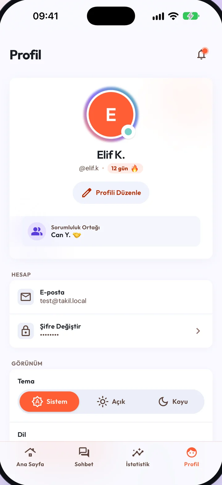 Profil ekranında sorumluluk ortağı kartı: Can Y.